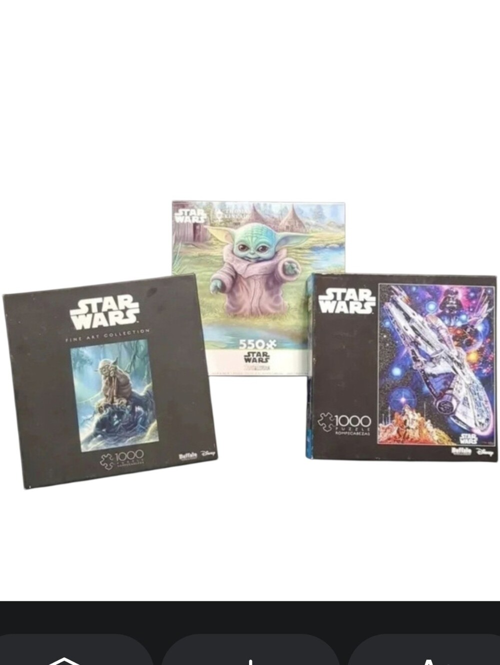 Three Star Wars Collectable Jigsaw Puzzles Yoda, Millennium Falcon, & The Child